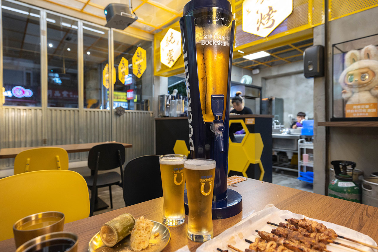 最新台中逢甲美食推薦！蜜醬燒烤｜號稱全台最便宜3公升啤酒柱，獨家百花蜜燒烤醬汁一吃上癮，巨大電視牆台中聚餐美食，台中宵夜美食推薦，2025逢甲居酒屋推薦